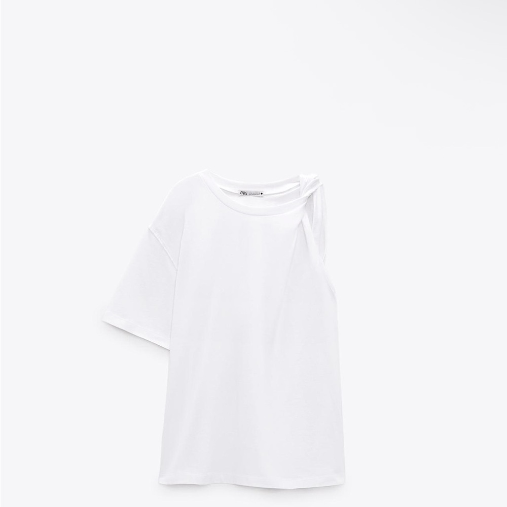 Zara White Short Sleeve Knot Tee